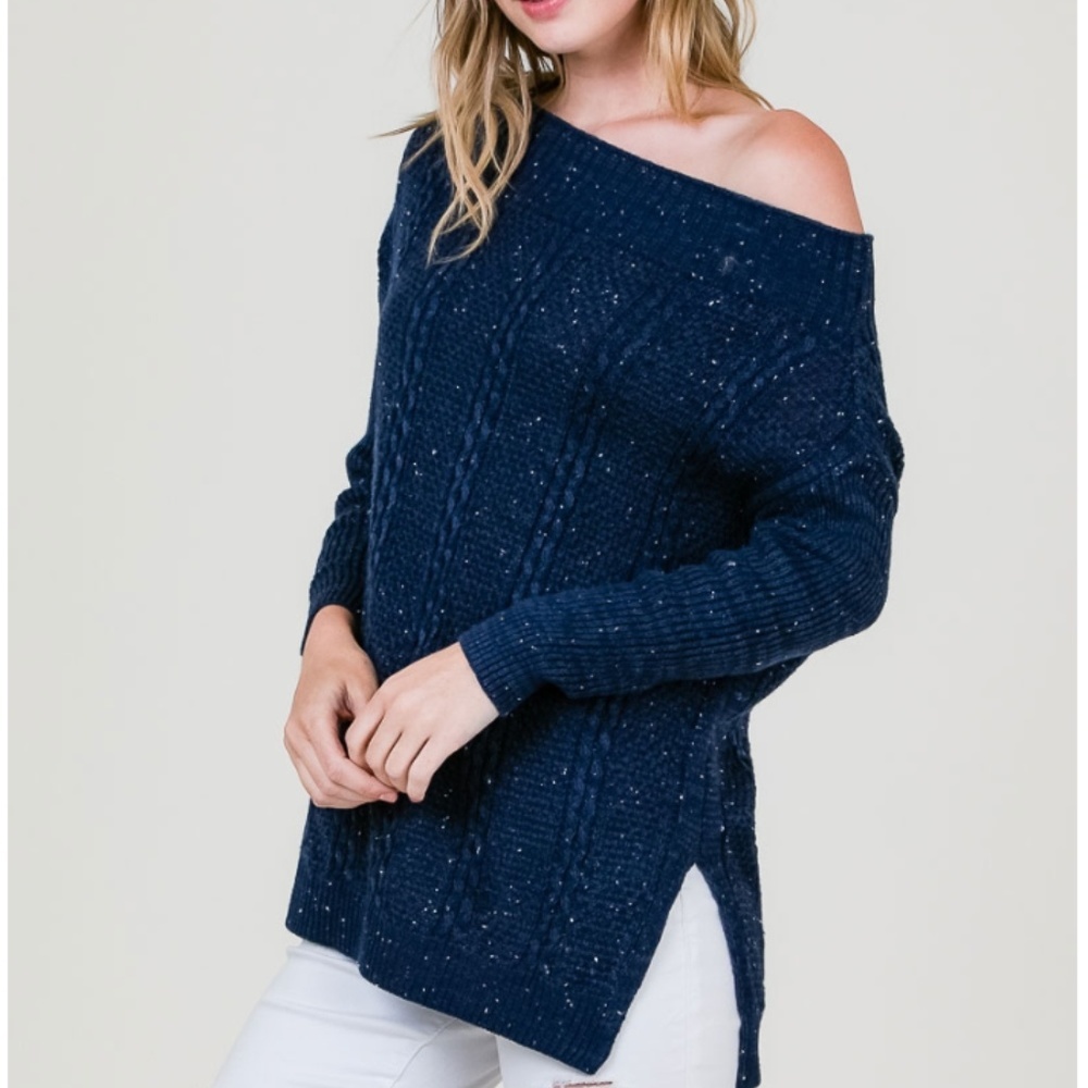 Navy Knit Off shoulder Sweater